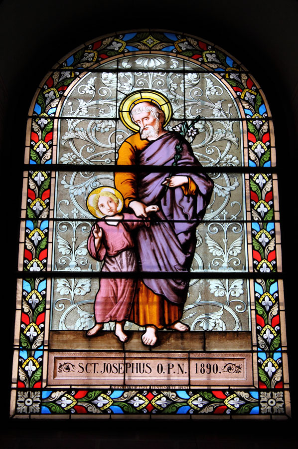 Saint Joseph on a stained glass window in a church