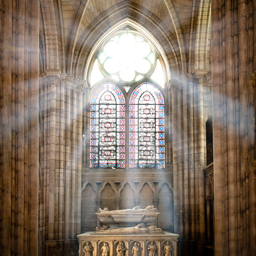 Light shines through cathedral window